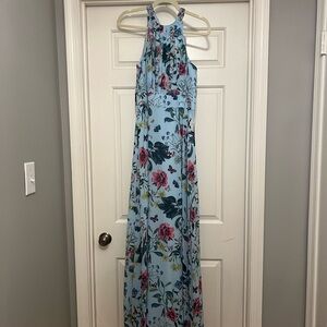 Blue floral maxi dress. Great for summer weddings!
